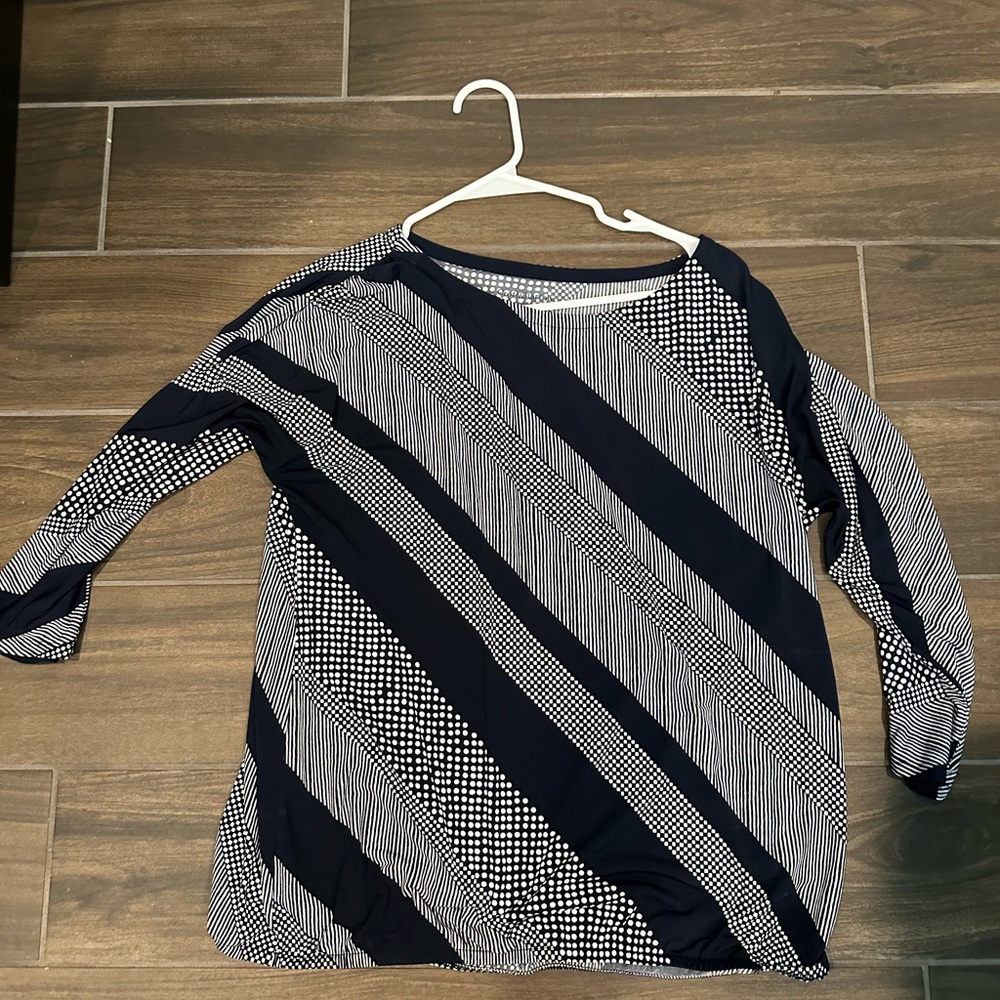 Croft & Barrow Navy and white Boxy Blouse M